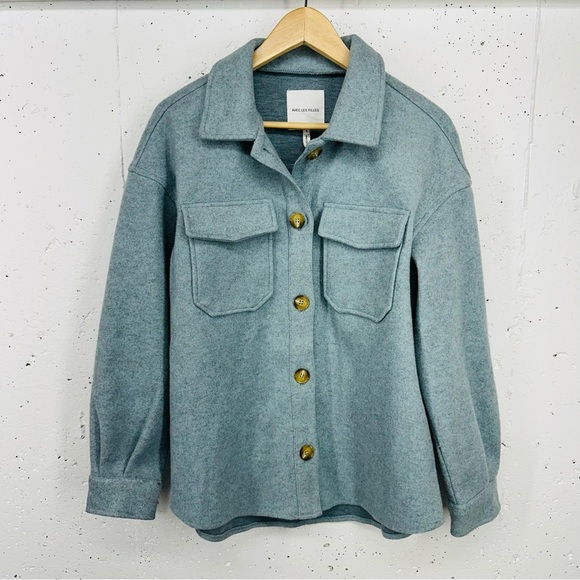 Avec Les Filles Women’s Small Blue Gray Boyfriend Button Down Shacket Jacket - Picture 1 of 11